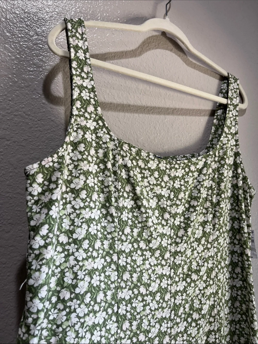 Old Navy Green white Floral Midi Dress Smocked Side Sleeveless Sz XL Boho TC0371